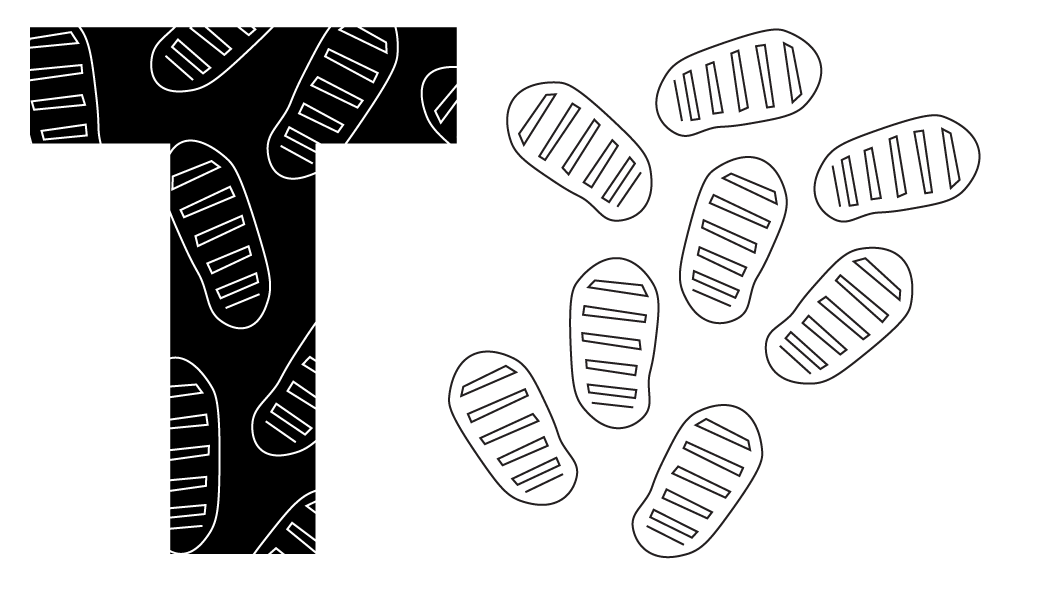 A T filled with a footprint pattern.