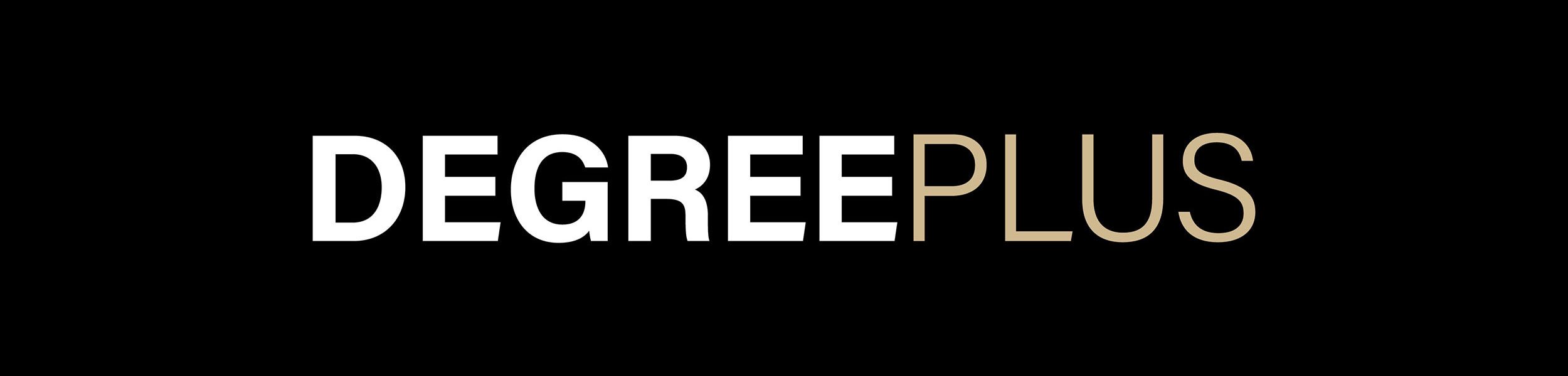 "Degree Plus" text over a black background