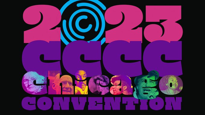 logo graphic for the 4C23 conference reading "2023 CCCC Chicago Convention" in pink and purple text