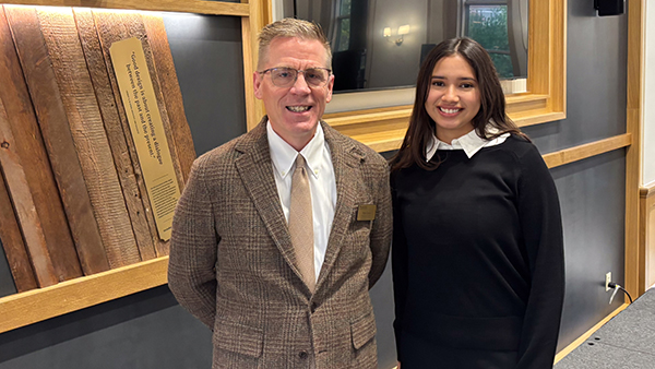 Dr. Frederick Davis and Johari Tello at the University Hall rededication ceremony.