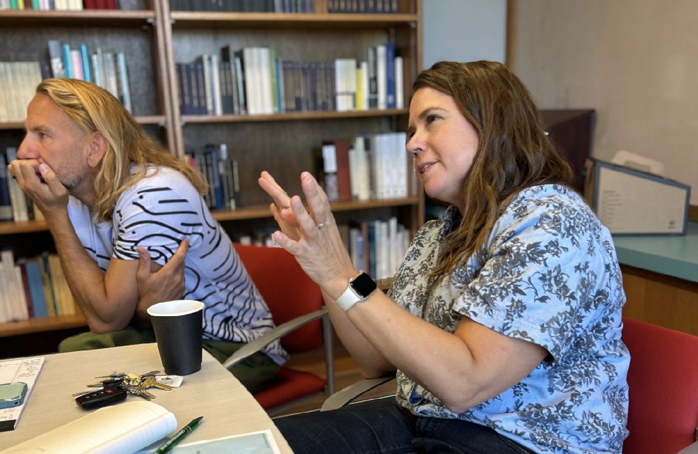 A discussion taking place in a classroom.