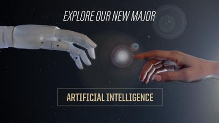 BA in Artificial Intelligence photo with robotic hand reaching to touch a human hand
