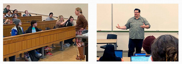 Professors talking to students