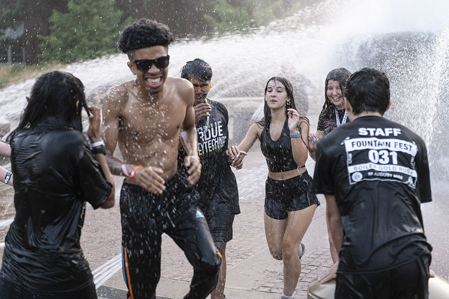 Students celebrating fountain day