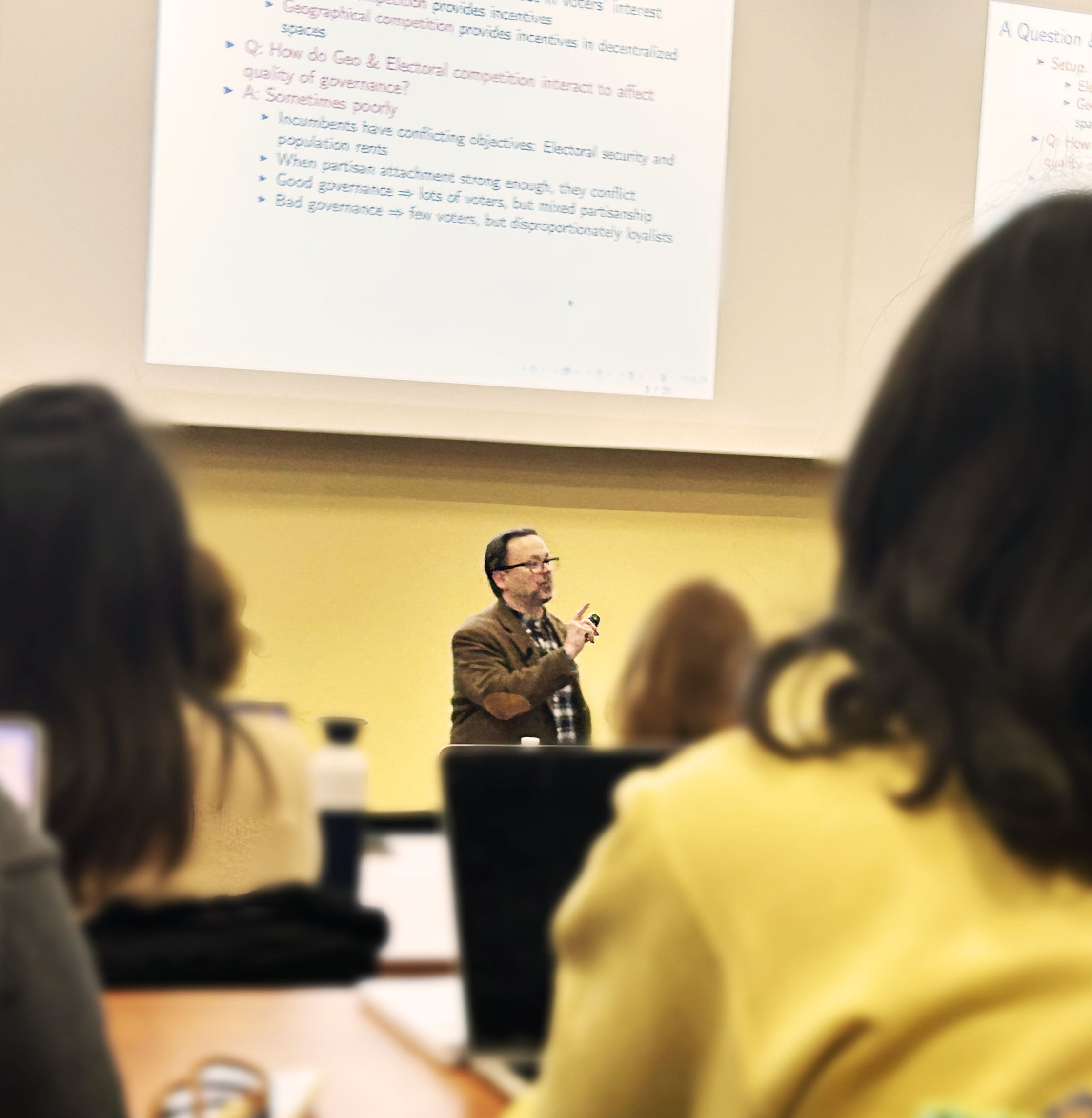 Sean Grailmard giving a talk on Electoral Competition, Geographical Competition, and the Quality of Governance in Cities