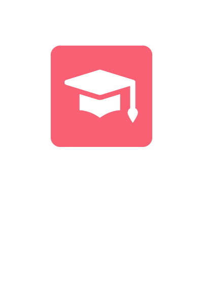 Pink square with a white graduate's cap inside