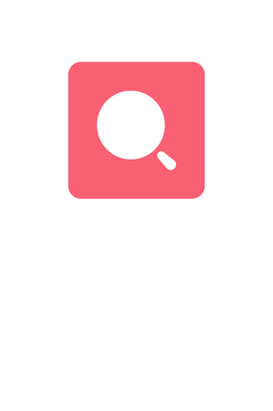 Pink square with a white magnifying glass inside