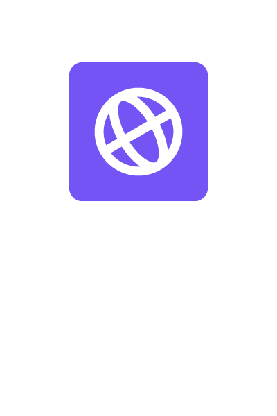 Purple square with a white illustration of a globe inside