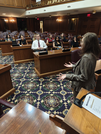 Lawmaker talking to Purdue undergraduate students