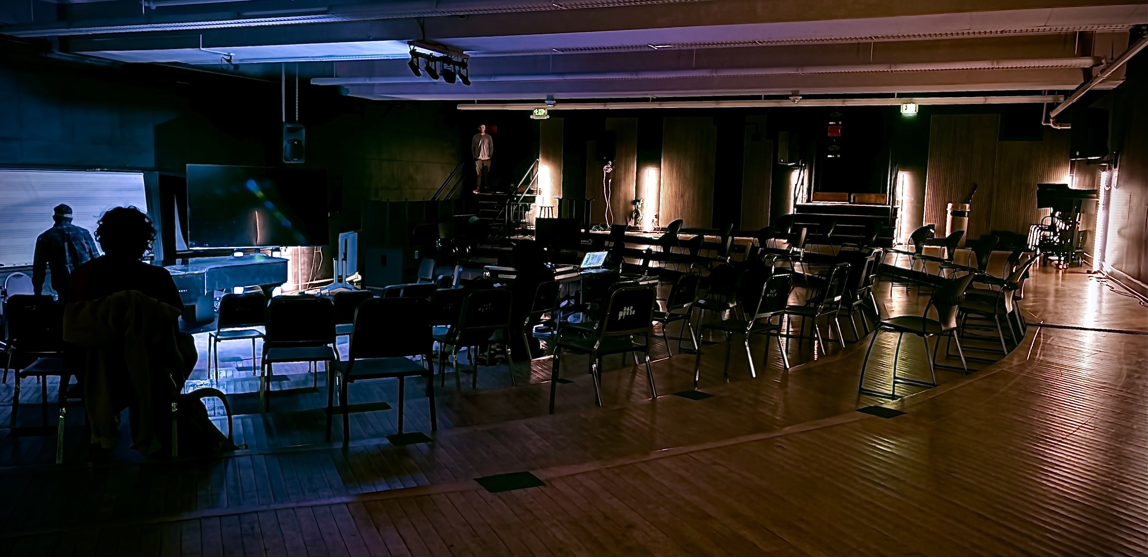 Recital Hall in Elliott Hall with immersive audio speakers and recital seating.