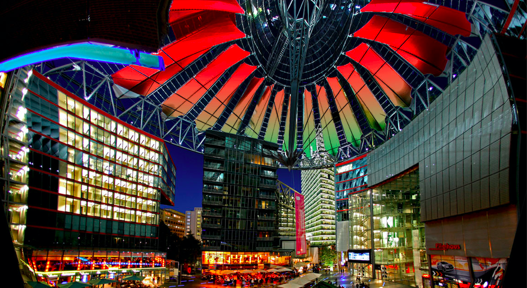 sony building lit up at night