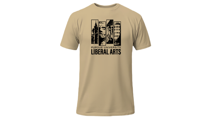 A tan t-shirt with Purdue University Liberal Arts written on it.
