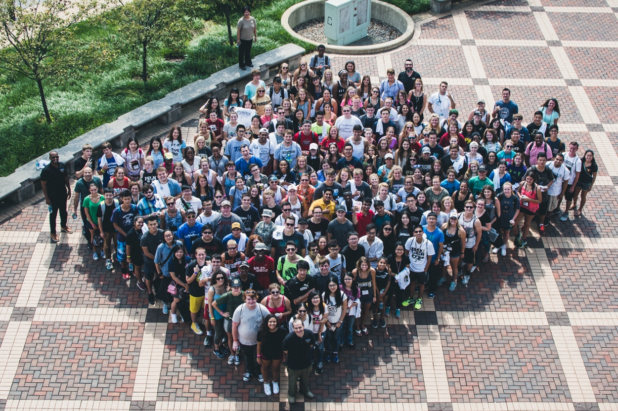 Aerial crowd photo of the CLA community.