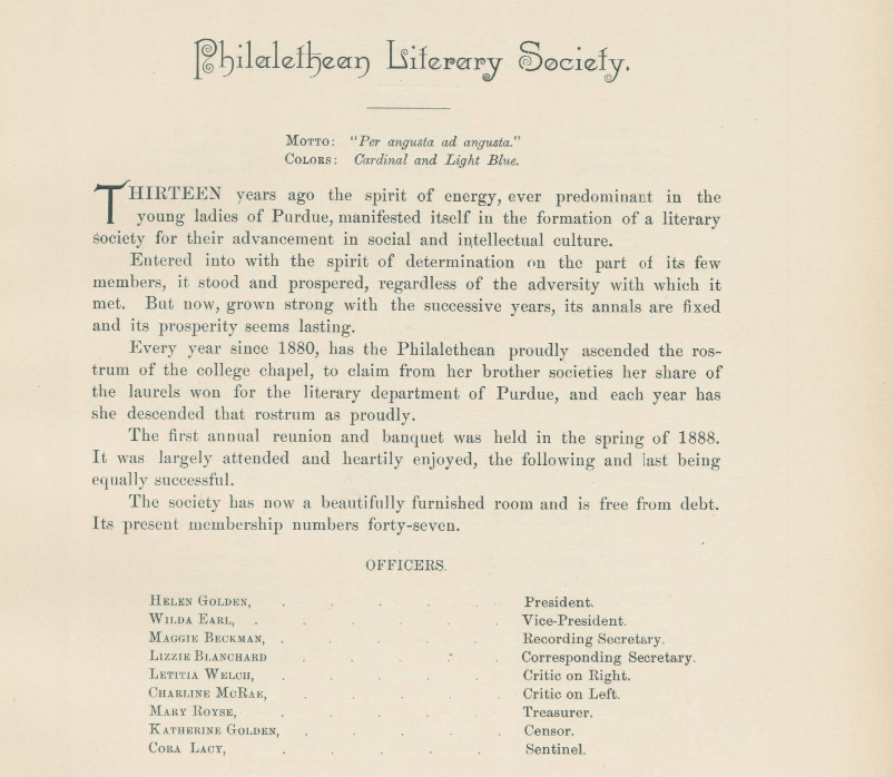 1890 Debris entry for Philalethean Literary Society