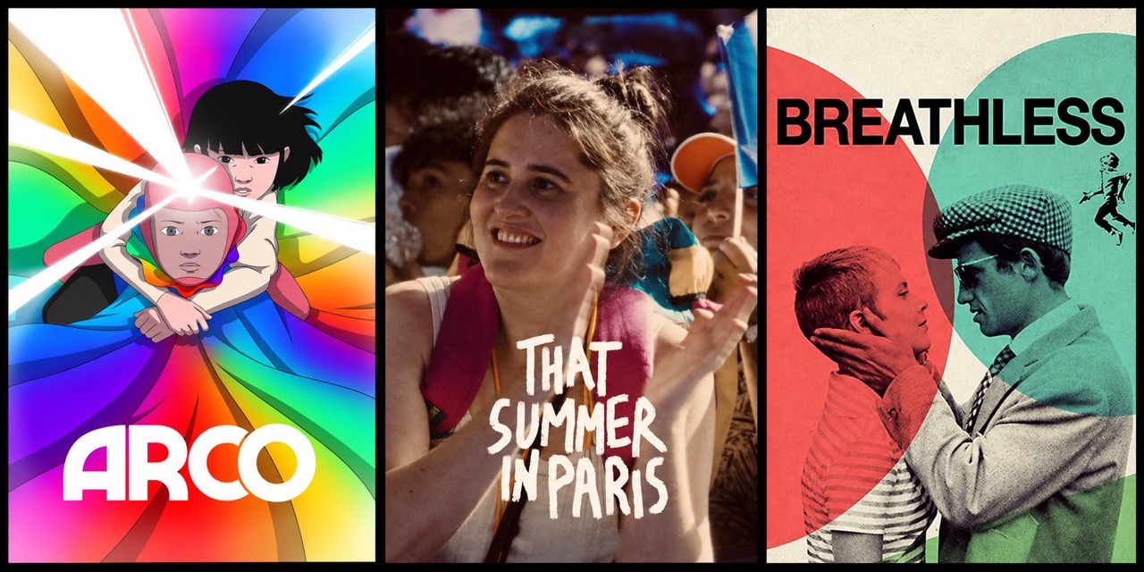 Image of the three film covers for Arco, That Summer in Paris and Breathless.