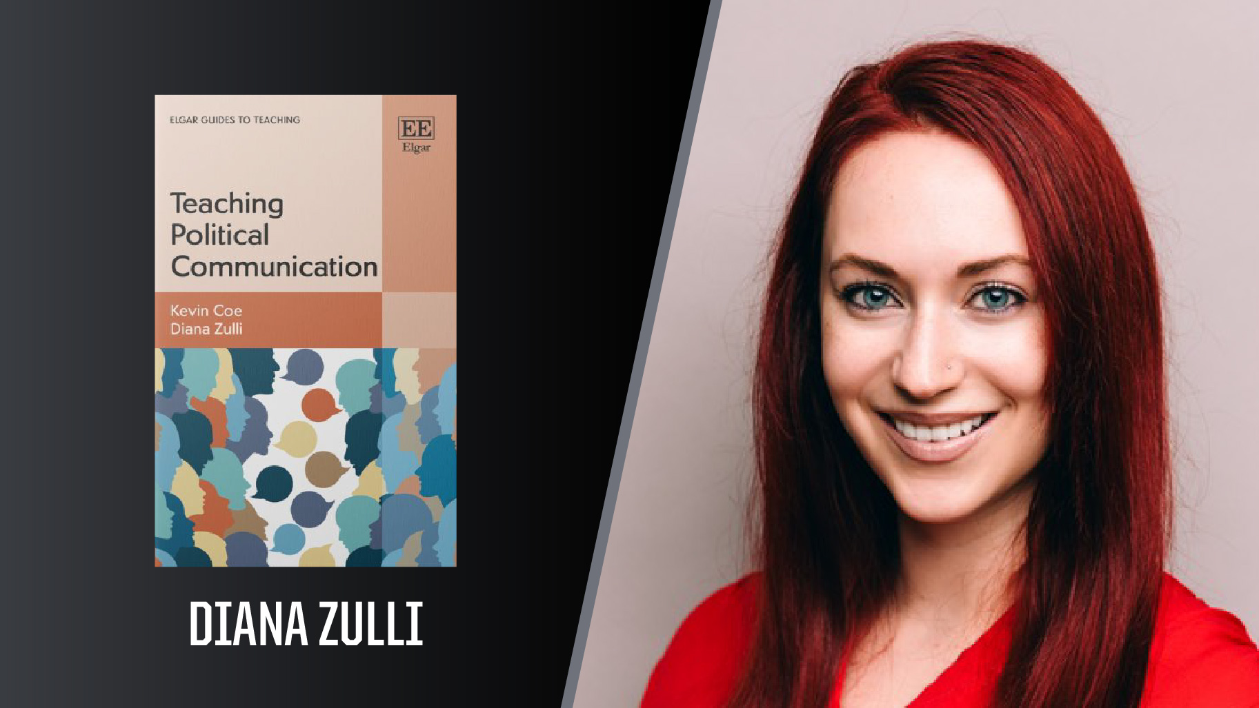 Diana Zulli poses for her headshot alongside a photo of her book cover.