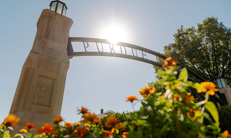 Image of the Purdue arch, from below.