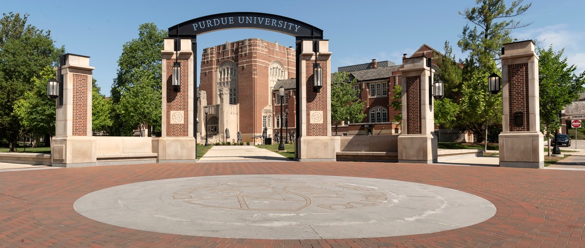 Purdue University arch, in front of the Memorial Union.