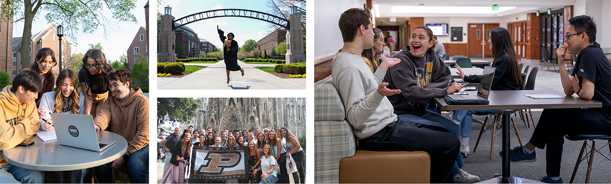 Collage of four different phots of students across various different campus locations.