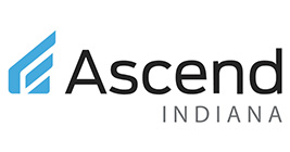 Ascend Indiana logo with text in black and an artistic angular illustration next to it